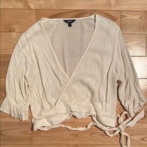 Express Cream Tie Front Wrap Blouse With Ruffled Sleeves